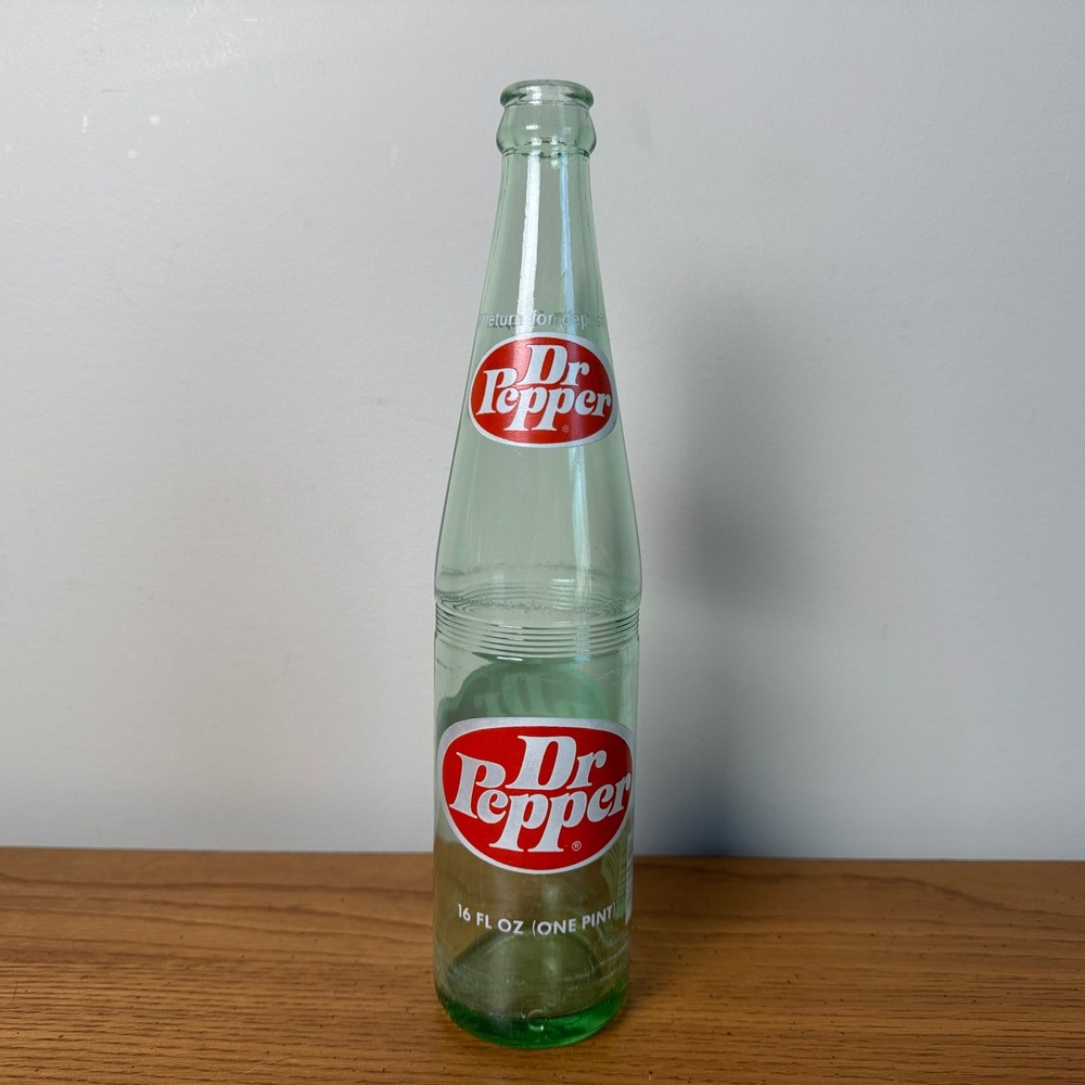 Vintage Dr Pepper‎ Glass Bottle 16 oz One Pint Green Glass Soda Collectible